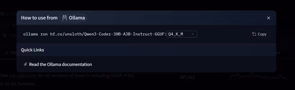 Hugging Face command line for import model to Ollama