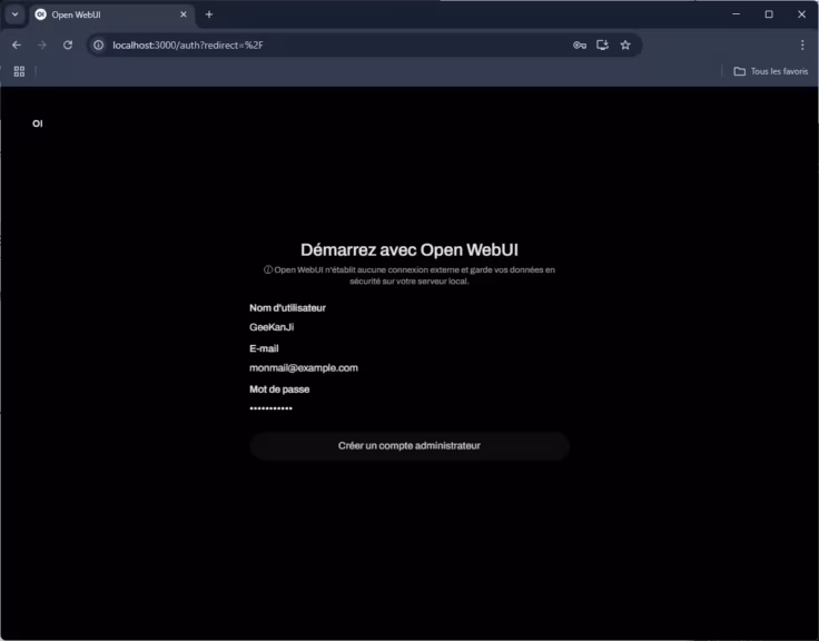 open-webui-web interface create account