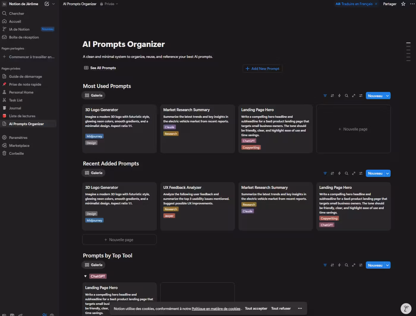 Notion AI Prompt Organizer