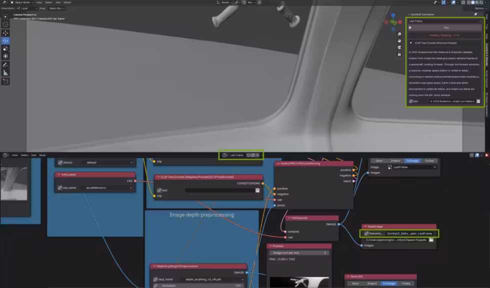 ComfyUI Node View in Blender with Last Frame view